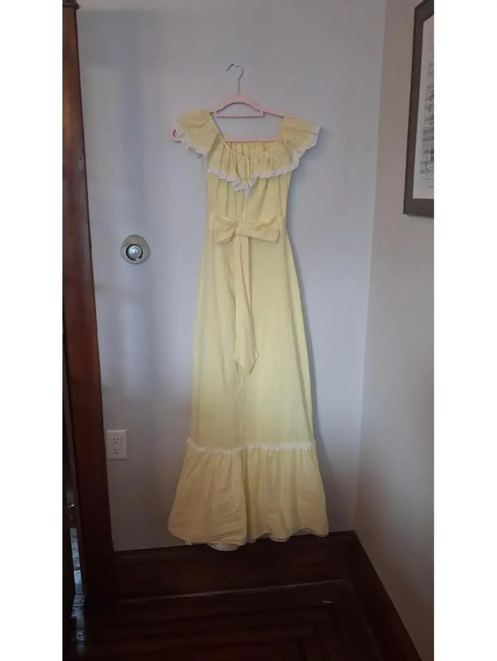 70s Vintage Yellow Ruffled Dress, Maxi Bridesmaid Prom Gown Size S Princess - Picture 7 of 9